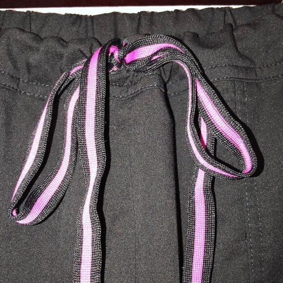 Scrubstar S Black four pocket w/pink trim details scrub bottom pants - Picture 7 of 14